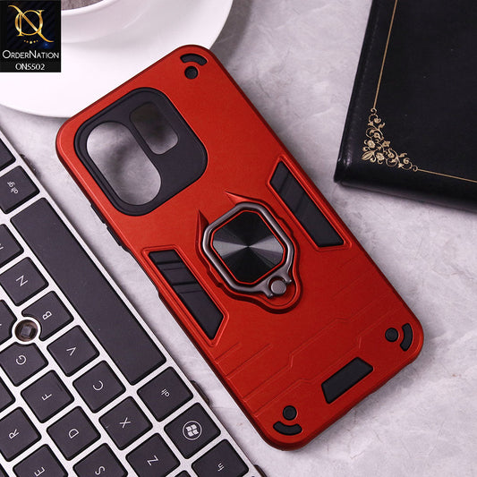 Infinix Smart 9 Cover - Red - New Dual PC + TPU Hybrid Style Protective Soft Border Case With Kickstand Holder