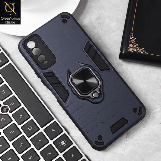 Vivo Y12s Cover - Midnight Blue - New Dual PC + TPU Hybrid Style Protective Soft Border Case With Kickstand Holder