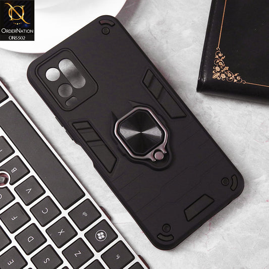 Vivo Y21s Cover - Black - New Dual PC + TPU Hybrid Style Protective Soft Border Case With Kickstand Holder