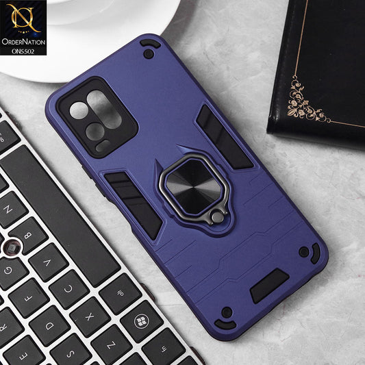 Vivo Y21t Cover - Blue - New Dual PC + TPU Hybrid Style Protective Soft Border Case With Kickstand Holder