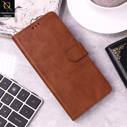 Vivo Y12 Cover - Light Brown - New Premium PU Leather Magnetic Flip Book Card Slots Wallet Soft Case
