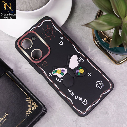 Vivo Y03t Cover - Black - New Cute 3D Butterfly Luck Soft Case With Camera Protection