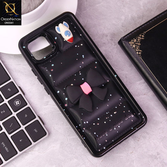Oppo A16e Cover - Black -  New 3D Bow Soft Puffer Case With Metal Camera Ring