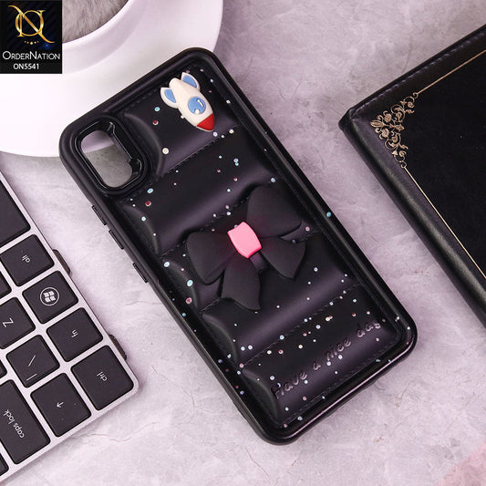 Vivo Y91C Cover - Black -  New 3D Bow Soft Puffer Case With Metal Camera Ring