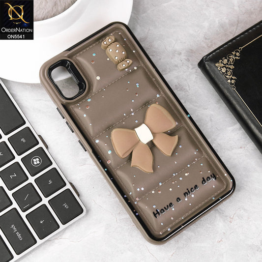 Vivo Y91C Cover - Brown -  New 3D Bow Soft Puffer Case With Metal Camera Ring