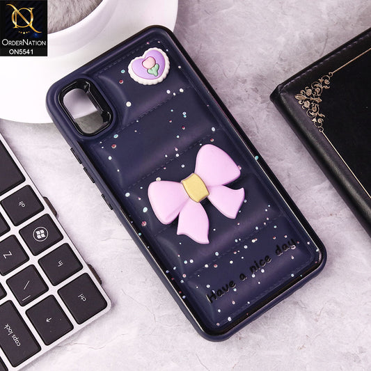 Vivo Y91C Cover - Dark Blue -  New 3D Bow Soft Puffer Case With Metal Camera Ring