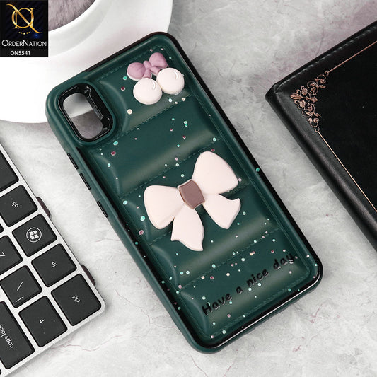 Vivo Y91C Cover - Green - New 3D Bow Soft Puffer Case With Metal Camera Ringer