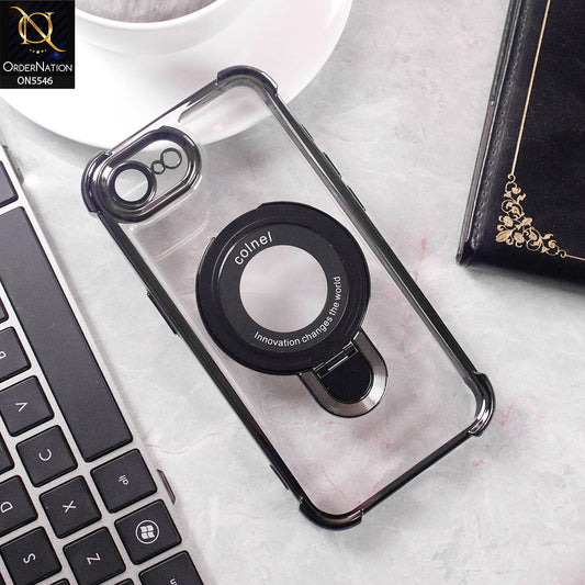 iPhone 16e Cover - Black -  New Premium  Soft Bordered Case With Metal Kick stand And Camera protection