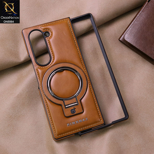 Samsung Galaxy Z Fold 5 5G Cover - Brown - New Rimbmax High Quality Leather Case With Metal Camera Ring And KickStand