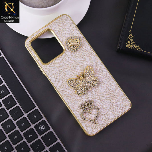 Realme Note 50 Cover - Golden -  Elegant Fancy 3D Rhinestomes Thin Protective Soft Borders Case