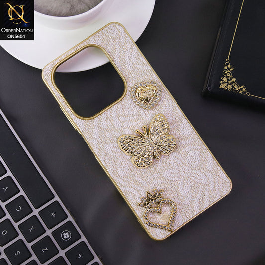 Infinix Smart 9 Cover - Golden -  Elegant Fancy 3D Rhinestomes Thin Protective Soft Borders Case