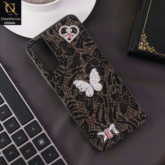 Vivo Y20 Cover - Black -  Elegant Fancy 3D Rhinestomes Thin Protective Soft Borders Case