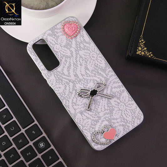 Vivo Y12a Cover - White -  Elegant Fancy 3D Rhinestomes Thin Protective Soft Borders Case