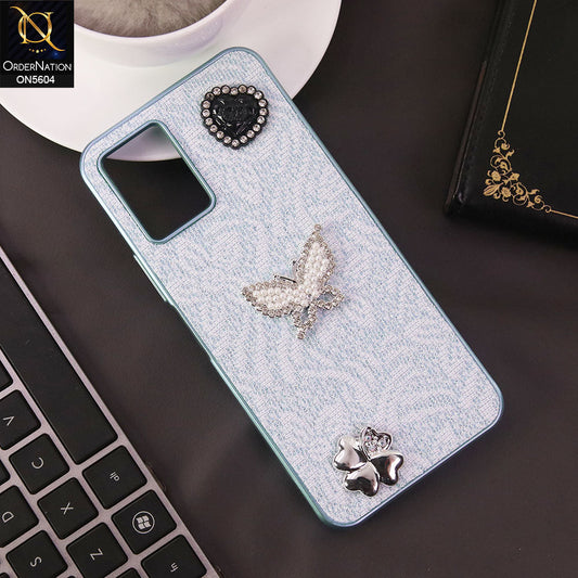 Vivo Y21a Cover - Blue -  Elegant Fancy 3D Rhinestomes Thin Protective Soft Borders Case