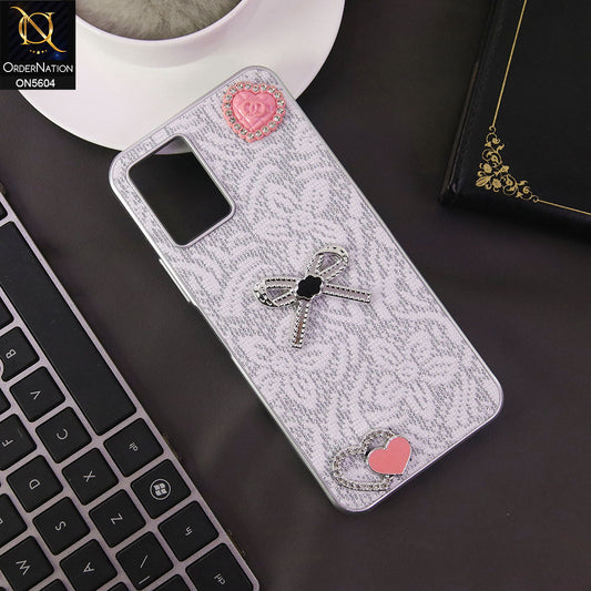 Vivo Y21t Cover - White -  Elegant Fancy 3D Rhinestomes Thin Protective Soft Borders Case