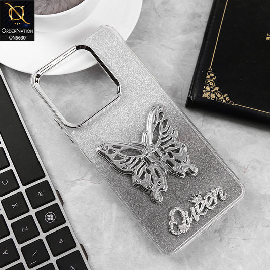 Infinix Hot 30 Cover - Black -Trendy Queen Dual Tone Gradient Glitter Shiny Soft Case With Butterfly Kickstand Holder (Glitter Does Not Move)