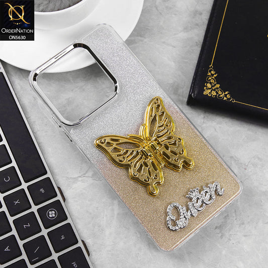 Infinix Hot 30 Cover - Golden -Trendy Queen Dual Tone Gradient Glitter Shiny Soft Case With Butterfly Kickstand Holder (Glitter Does Not Move)