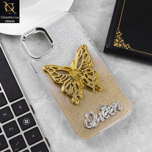 iPhone 11 Cover - Golden -Trendy Queen Dual Tone Gradient Glitter Shiny Soft Case With Butterfly Kickstand Holder (Glitter Does Not Move)