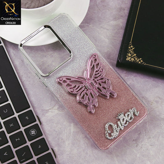 Xiaomi Redmi 13 Cover - Rose Gold -Trendy Queen Dual Tone Gradient Glitter Shiny Soft Case With Butterfly Kickstand Holder (Glitter Does Not Move)