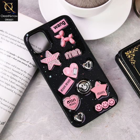 iPhone 11  Cover - Design 1 - 3D Cartoon Pink Love Heart Little Star Glossy Surface Case