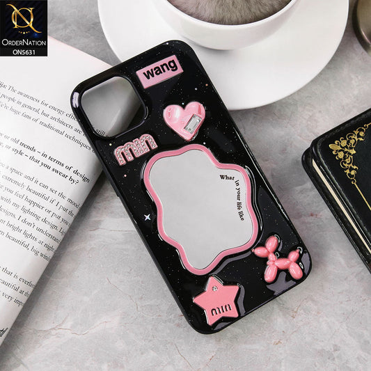 iPhone 14  Cover - Design 2 - 3D Cartoon Pink Love Heart Little Star Glossy Surface Case
