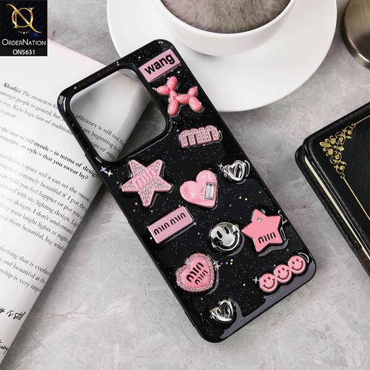 Realme Note 70  Cover - Design 1 - 3D Cartoon Pink Love Heart Little Star Glossy Surface Case