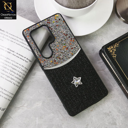 itel S25 Ultra Cover - Black -New Trendy Shiny Glitter Bling Texture And Star Rhinestone Case