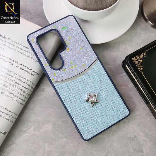 itel S25 Ultra Cover - Blue -New Trendy Shiny Glitter Bling Texture And Star Rhinestone Case