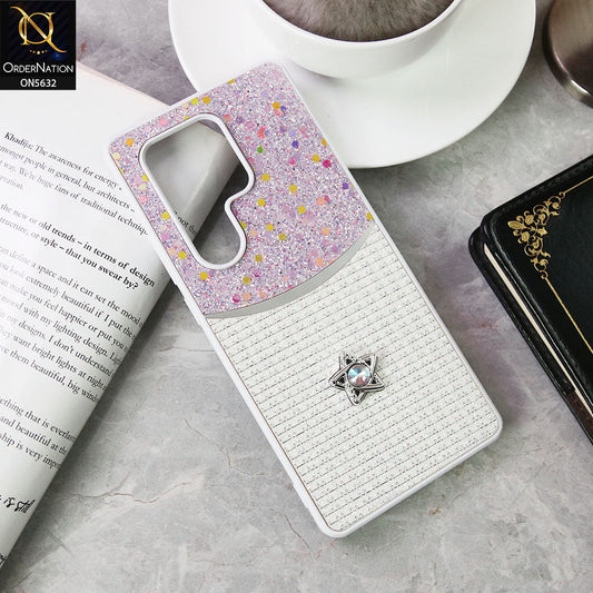 itel S25 Ultra Cover - White -New Trendy Shiny Glitter Bling Texture And Star Rhinestone Case