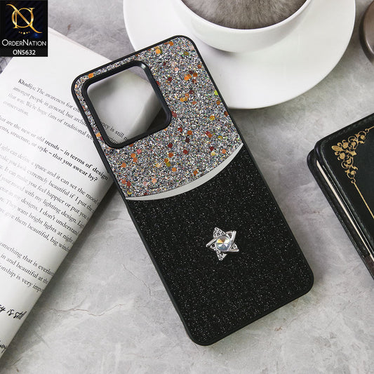 Realme Note 50 Cover - Black -New Trendy Shiny Glitter Bling Texture And Star Rhinestone Case