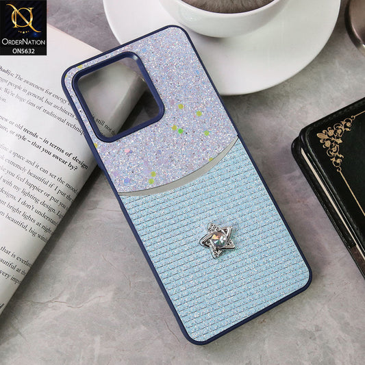 Realme Note 50 Cover - Blue -New Trendy Shiny Glitter Bling Texture And Star Rhinestone Case
