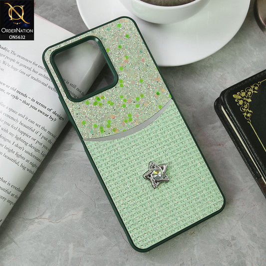 Realme Note 50 Cover - Green -New Trendy Shiny Glitter Bling Texture And Star Rhinestone Case