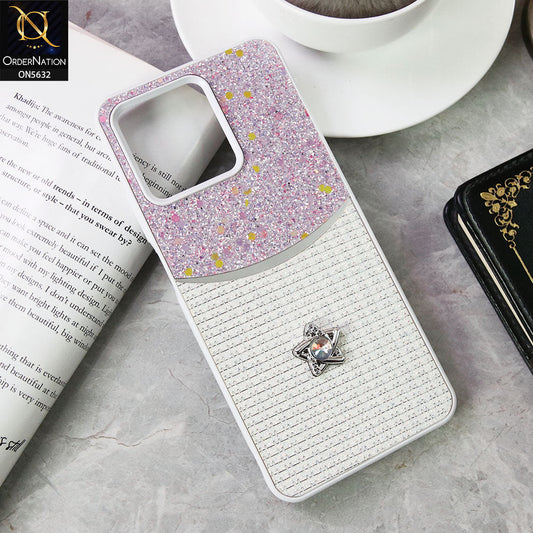 Realme Note 50 Cover - White -New Trendy Shiny Glitter Bling Texture And Star Rhinestone Case