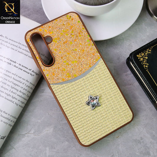 Samsung Galaxy A16 5G Cover - Brown -New Trendy Shiny Glitter Bling Texture And Star Rhinestone Case