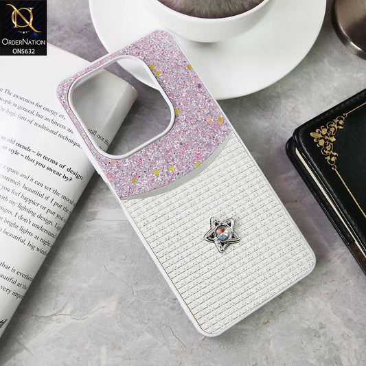 Tecno Spark 20 Cover - White -New Trendy Shiny Glitter Bling Texture And Star Rhinestone Case