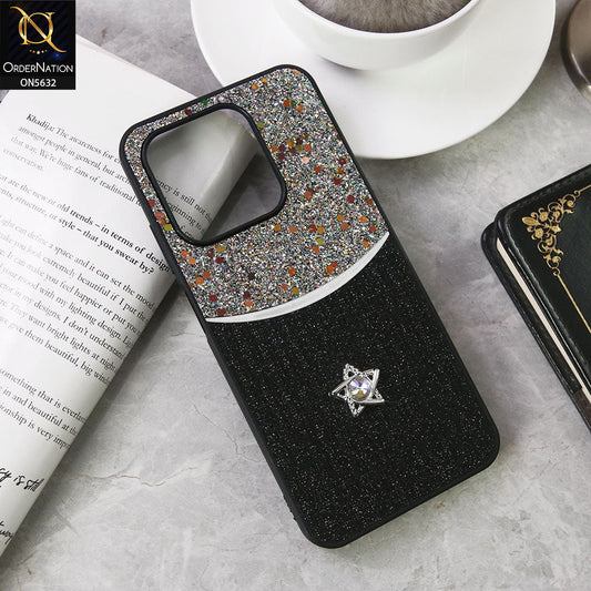 Infinix Smart 9 Cover - Black -New Trendy Shiny Glitter Bling Texture And Star Rhinestone Case