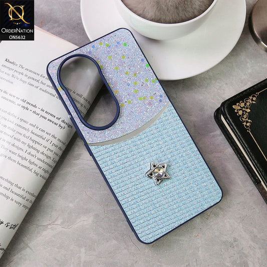 Vivo V50 Cover - Blue -New Trendy Shiny Glitter Bling Texture And Star Rhinestone Case