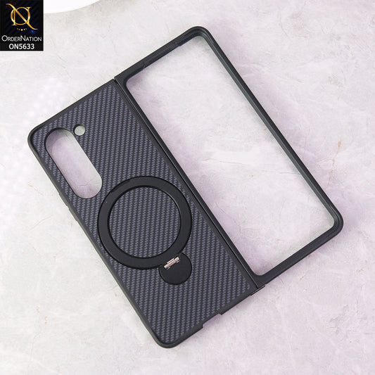 Samsung Galaxy Z Fold 5 5G Cover - Blue - Carbon Fiber Texture Design Kickstand Case