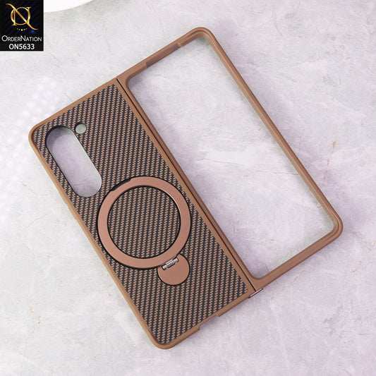 Samsung Galaxy Z Fold 5 5G Cover - Brown - Carbon Fiber Texture Design Kickstand Case