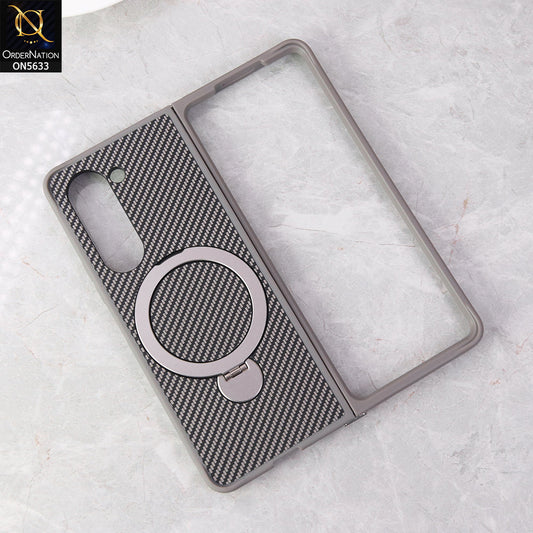 Samsung Galaxy Z Fold 5 5G Cover - Gray - Carbon Fiber Texture Design Kickstand Case