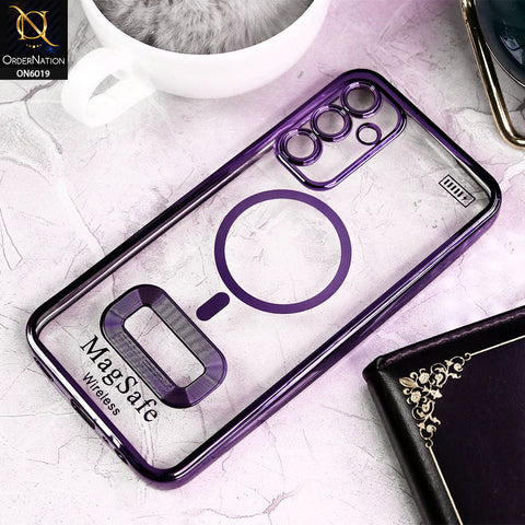 Samsung Galaxy A15 4G Cover - Purple - Transparent Electroplating Borders Soft Silicon Magsafe Style Case With Camera Protection