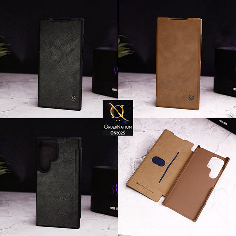Samsung Galaxy S24 Ultra Cover - Brown - G-Case Business Series Premium PU Leather Flip Book Card Slot Case