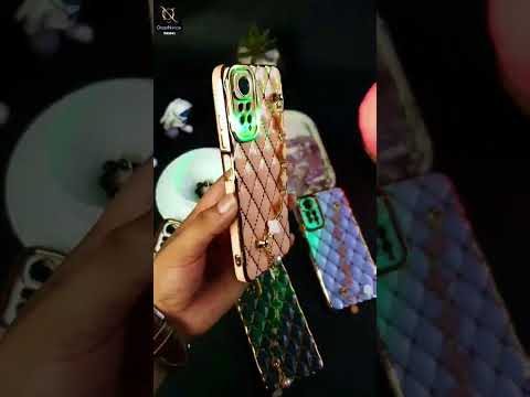 Vivo Y21 Cover - Purple -  Soft TPU Shiny Electroplated Golden Lines Camera Protection Case With Flower Chain Holder