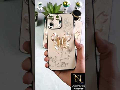 iPhone 15 Cover - Golden - Tybomb Cute Shiny Rhinestones Butterfly Holder Stand Soft Borders Case
