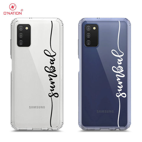 Samsung Galaxy M02s Cover - Personalised Name Series - 8 Designs - Clear Phone Case - Soft Silicon Borders