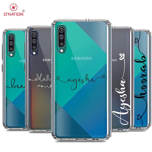 Samsung Galaxy A50 Cover - Personalised Name Series - 8 Designs - Clear Phone Case - Soft Silicon Borders