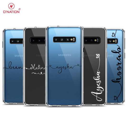 Samsung Galaxy S10 Cover - Personalised Name Series - 8 Designs - Clear Phone Case - Soft Silicon Borders