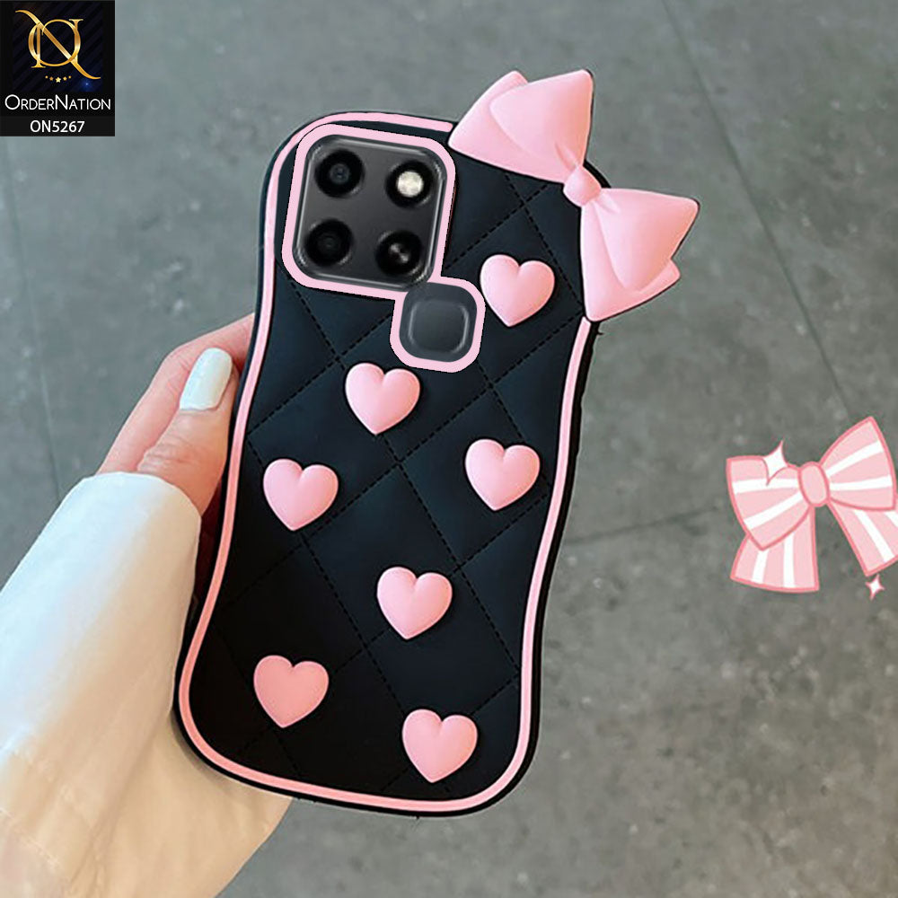 Infinix Smart Cover Pink 3D Pink Heart with Bow-Knot Design