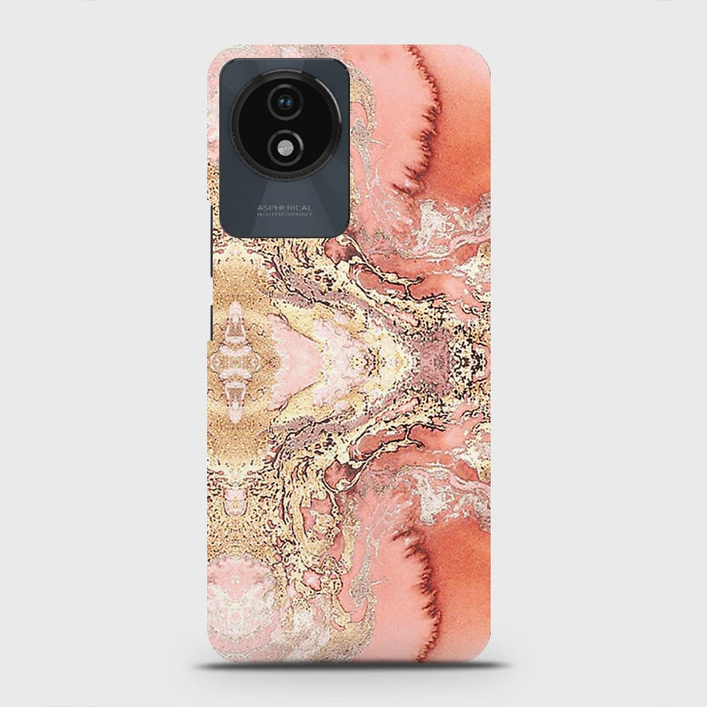 Vivo Y11 2023 Cover Trendy Chic Rose Gold Marble Printed Hard