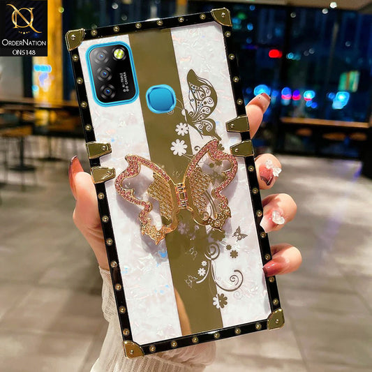 Infinix Smart 5 Cover - White -  Luxury Shiny Rhinestone Butterfly Electroplated Square Trunk Soft Case